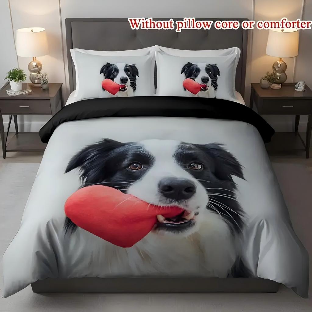 Schattige Hond 3D Cartoon Bedrukt Beddengoedovertrek Lieflijk Dierenthema Dekbedovertrekset Zacht Comfortabel Polyester Dekbedovertrek Kussenslopen