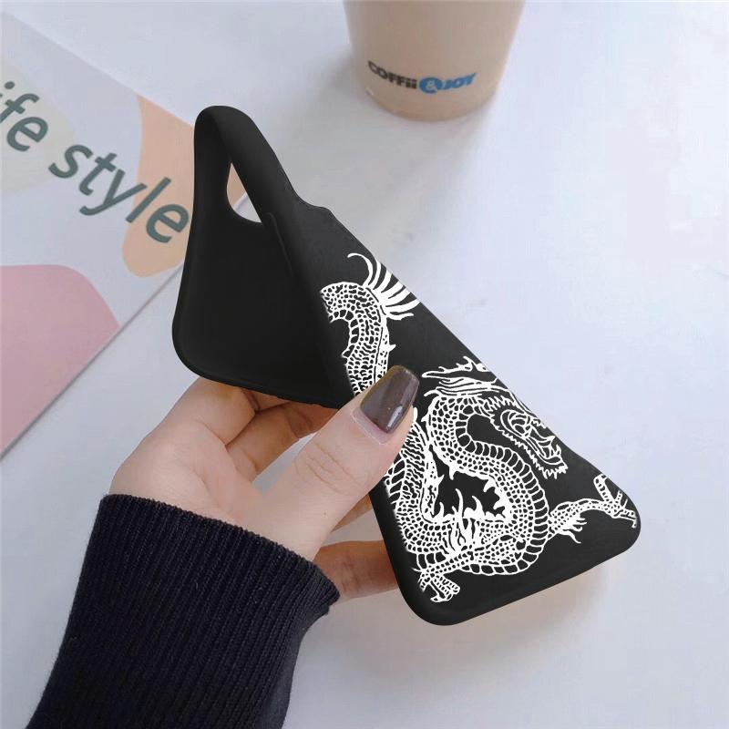 Capa de silicone macio preta com padrão chinês Line Loong para Xiaomi Redmi Note 13 Pro Samsung A55 A35 M35 S24 iPhone Câmera protetora à prova de choque