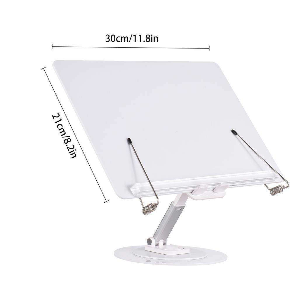 Desktop Book Stand for Reading with 360 Degrees  Rotating Base & Page Clips Foldable and Angle Adjustable for Cooking