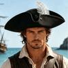 Wide Brim Tricorn Hat Classic Retro Pirate Headwear Pirate Feathers Hat  Role-Play Activities