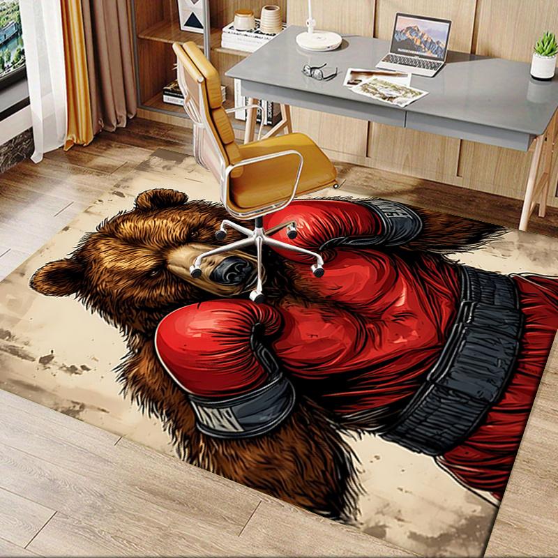 Boxing Bear Chair Mat Office Carpet for Home Decor, Oversized Rug for Sofa and Bedroom, Gift Idea for Office Enthusiasts