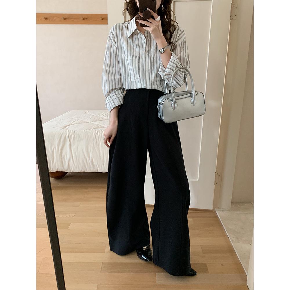 

2026 Spring Collection: Slimming Curved Blade Wide-Leg Floor-Length Trousers Large чёрный