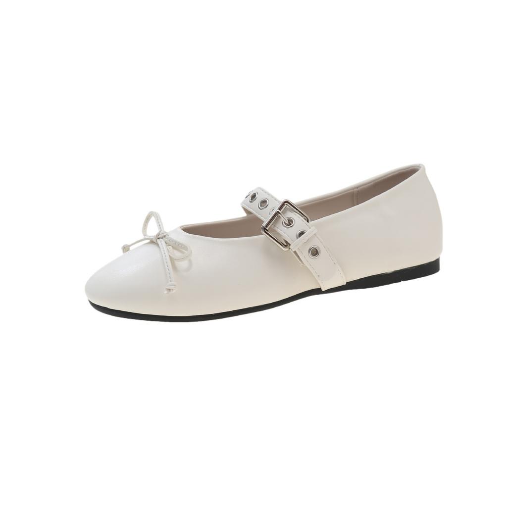 Single Shoes Spring Casual One-word Buckle Ballet Flats Bow Mary Jane Single Shoes Tide
