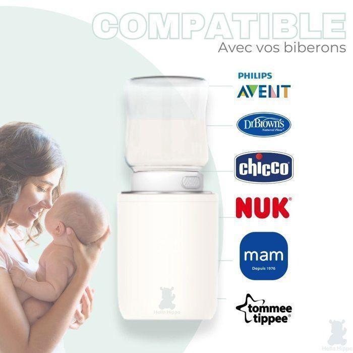 Hello Hippo - Chauffe-biberon Compact et Portable : USB-C Rechargeable, Anti-Fuite, Compatible Philips Avent