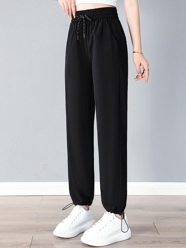 Women's Stylish High-Waist Ice Silk Wide-Leg Pants - Summer, Lightweight, Drapey, Middle-Aged Style