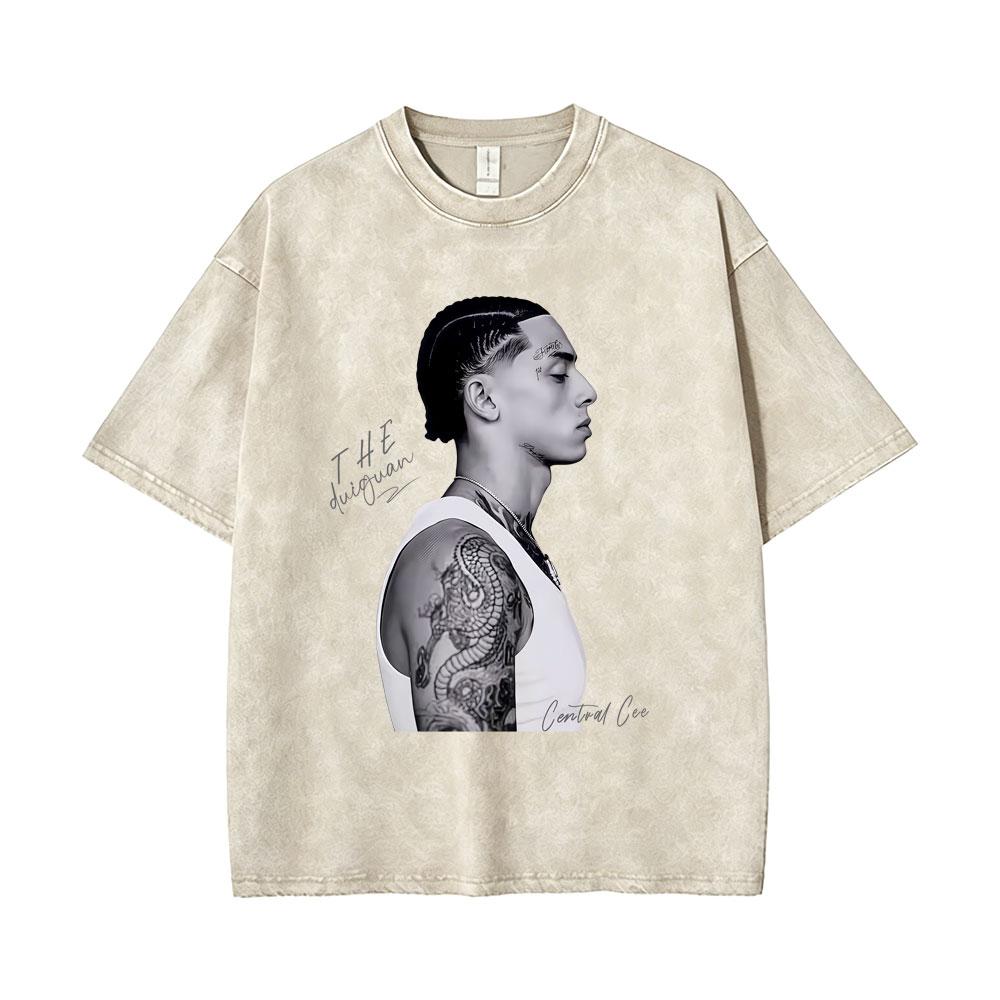 Washed Vintage Rapper Central Cee Face Graphic Tshirt Men Women Hip Hop Fashion Short Sleeve T Shirts Mens Oversized Streetwear