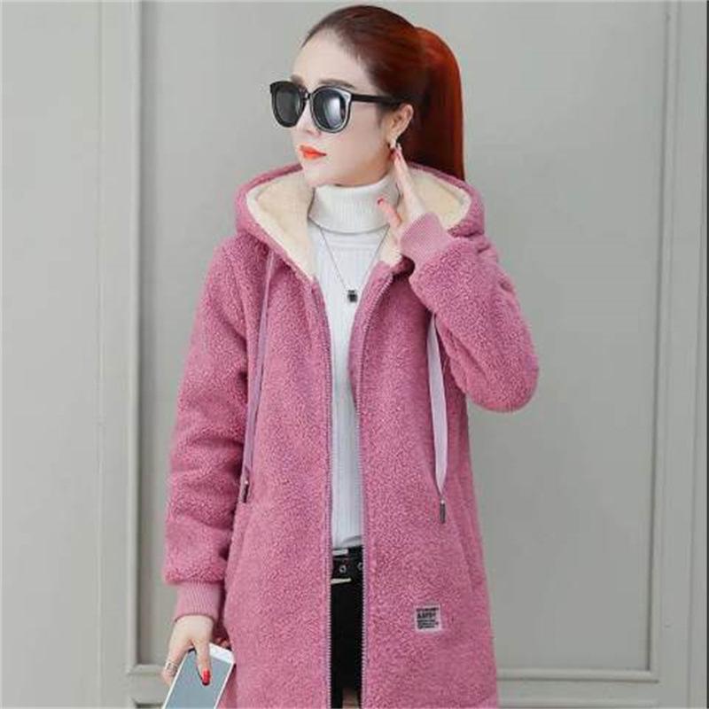 Women's Faux Lamb Wool Hooded Cardigan – New Style, Warm, Loose Fit, Mid-Length Winter Outerwear