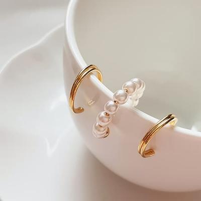 Women's 15K Gold Plated Center Pearl Freshwater Three-Line Ear Cuff