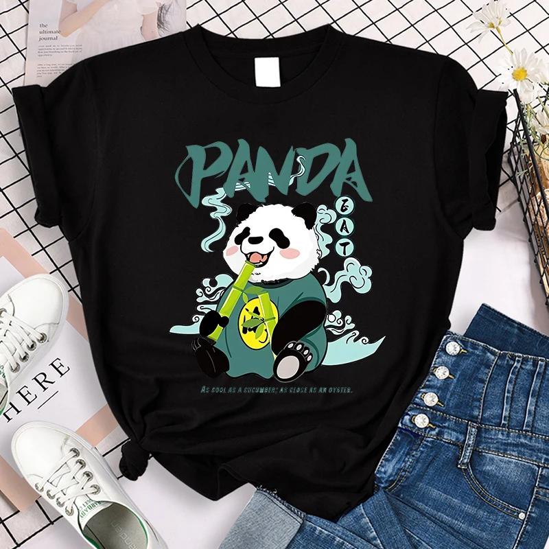 Funny Cute Panda Printed T Shirt for Women Summer Short Sleeve Cartoon Casual Creative T-shirt Vintage Round Neck Clothes