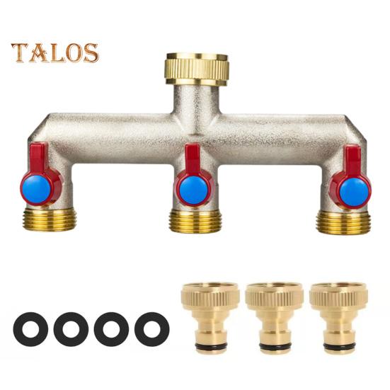 3 Way Garden Hose Splitter Nickel Plated Brass Faucet Manifold 3/4" Frost Resistant Outdoor Hose Spigot Adapter for Gardens Yards Farms