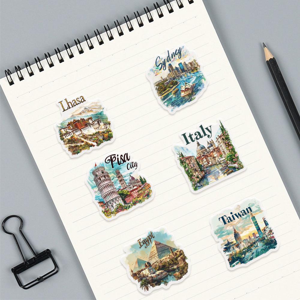 50pcs Famous City Stickers Travel Postcard DIY Gift Graffiti PET Decal for Phone Luggage Laptop Scrapbook Waterproof Sticker