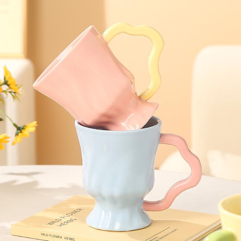 Contrast Color Ceramic Goblet Wine Glass High Looking Girls Cup Souvenir Mug Home with Water Cup Underglaze Color Men