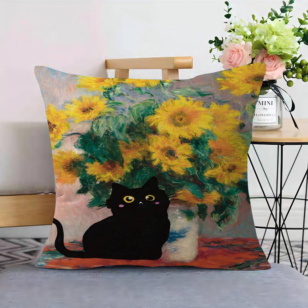 Svart Katt Van Gogh Kuddfodral Tecknad Gåva Kuddfodral Sovrum Hem Soffa Stol Säte Dekor Kuddfodral