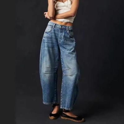 Jeans cilíndricos casuales sueltos de cintura media para mujer
