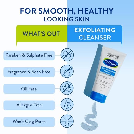 Cetaphil Face Wash Daily Exfoliating Cleanser For All Skin Types, 178ml Exfoliating Face Scrub With Vitamin E, B5 & Bamboo Extract