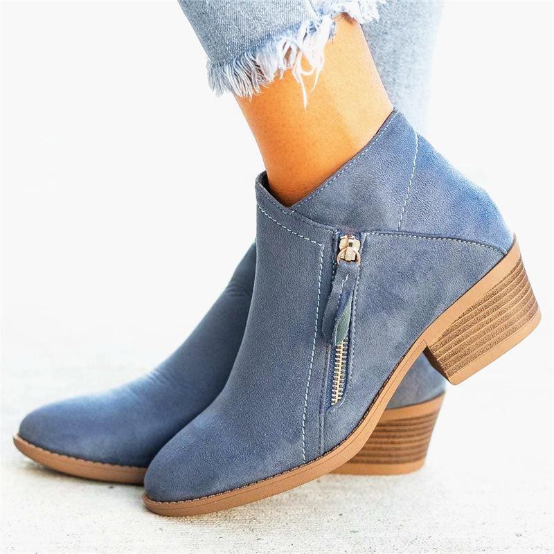 Gyh Women Side Zipper Boots Fashion Suede Low Heel Shoes Women Short Boots Square Heels Casual Ankle Boots Plus Size Botas Mujer