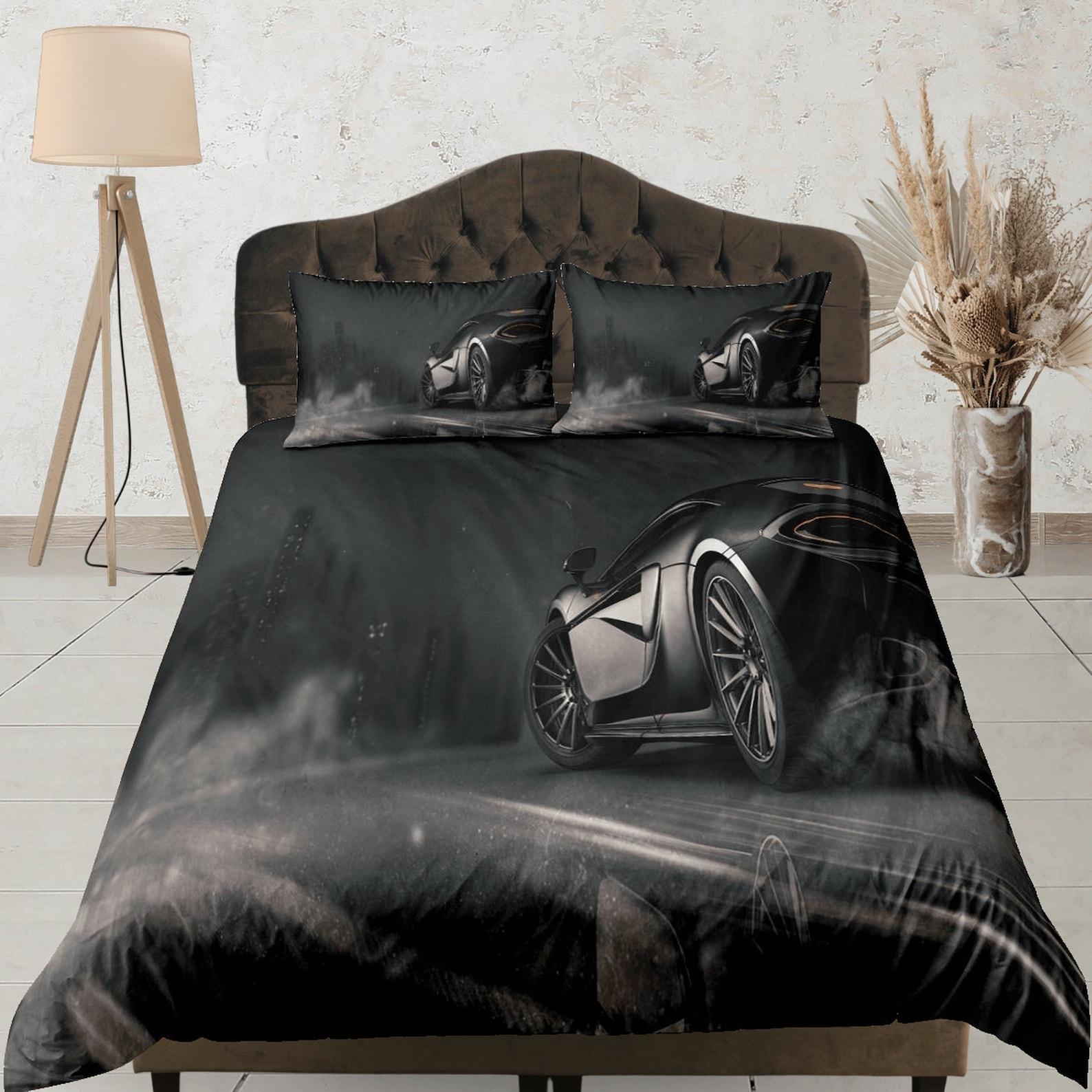 

Sleek Black Sports Car Duvet Cover Set, Modern Design Bedding Set, Racing Theme Bedspread, Dorm Bedding, Custom Size Bedroom Set, 135x200cm
