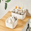 Desktop Cosmetic Organizer with Handle Multi Compartment Makeup Storage Box Plastic Stationery Caddy for Vanity Table Organizer
