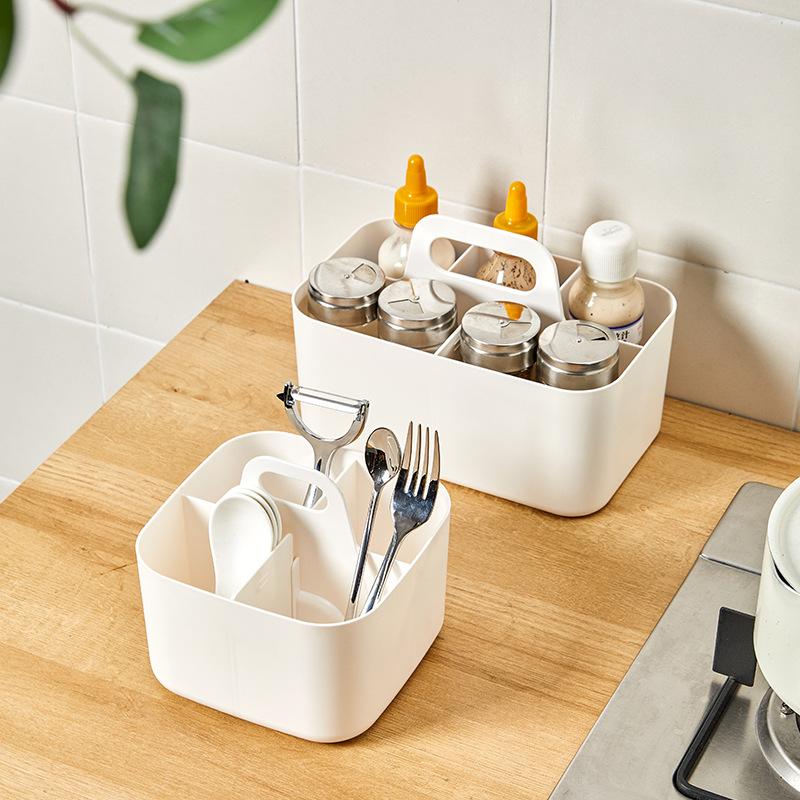 Desktop Cosmetic Organizer with Handle Multi Compartment Makeup Storage Box Plastic Stationery Caddy for Vanity Table Organizer