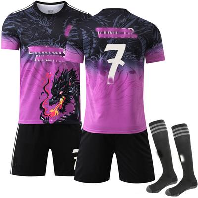 Teens Kids Adults Football Kits Sport Training Jersey Set with Socks 24/25 Real Madrid Dragon-pattern Suit #7 Vini JR
