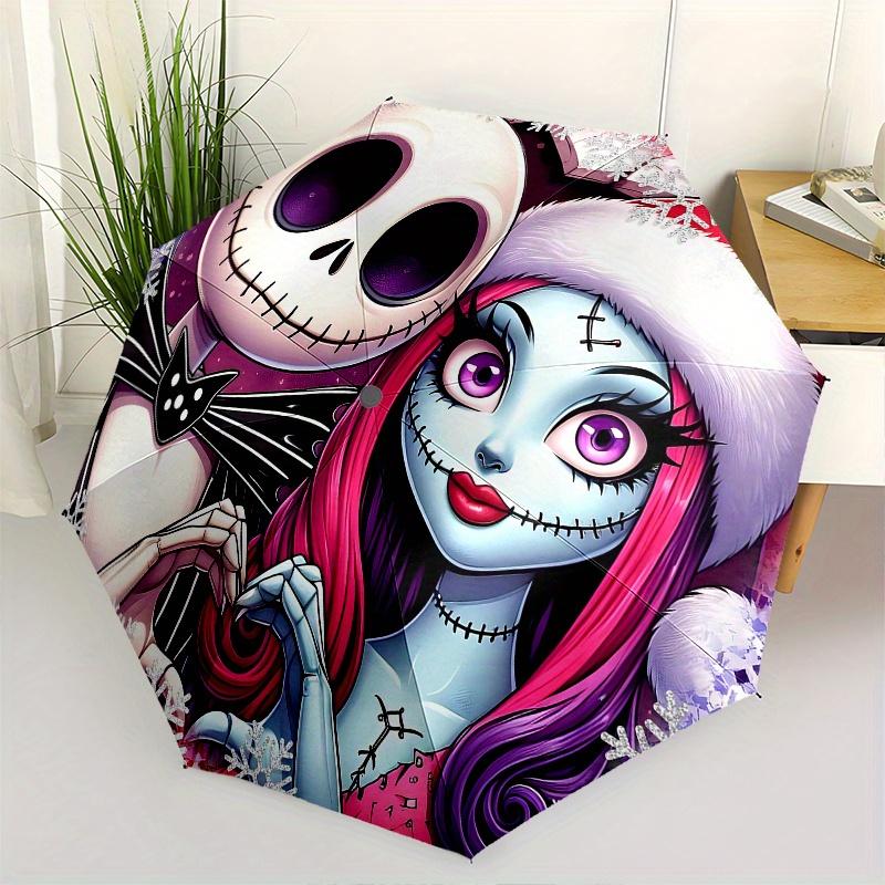 

1 Auto Open Jack Skellington, Sally Themed Colorful 8-rib Portable Umbrella for Men and Women, A Compact Commuting Companion Suitable for Da