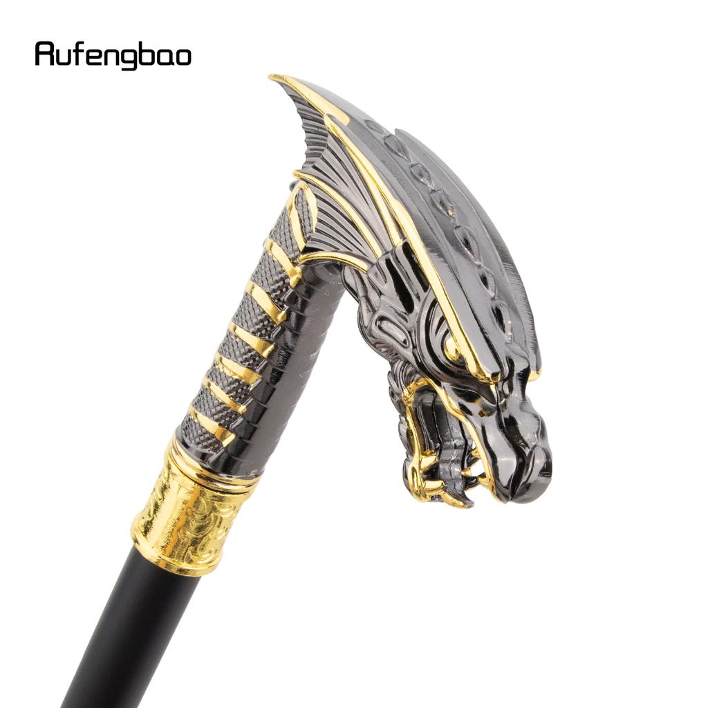 Golden Black Dragon Head Walking Cane Fashion Decorative Walking Stick Cosplay Cane Knob Crosier Performance Stage Cane 93cm