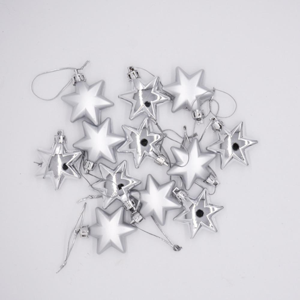 12Pcs Xmas Ball Xmas Tree Hanging Ornament Plastic Six Pointed Star Ball  Party Decor