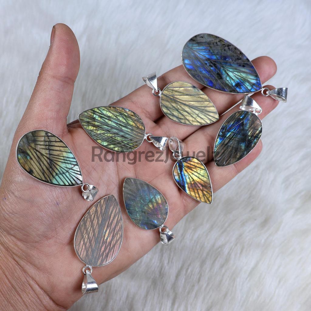 Labradorite Pendant Bezel Pendant Leaf Pendant Sterling Silver Pendant Leaf Labradorite Gemstone Pendant Multi Labradorite Necklace Handmade Necklace