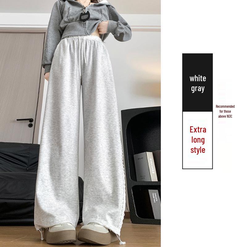 Knitted Lace Patchwork Wide-Leg Women's High-Waisted Casual Pants