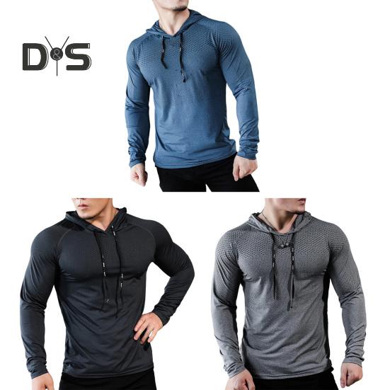 Männer Sport Top Kordelzug Kapuze Langarm Slim Fit Weich Atmungsaktiv Hohe Elastizität Schnell Trocknend Hohl Mesh Jogging Training Sommer Frühling Sweatshirt