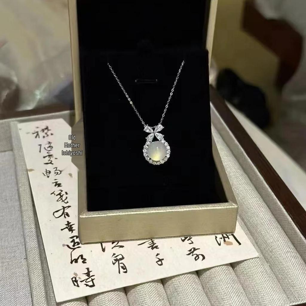 S925 Sterling Silver Princess Bow Necklace with Agate Pendant - Women's 2024 Versatile Accessory