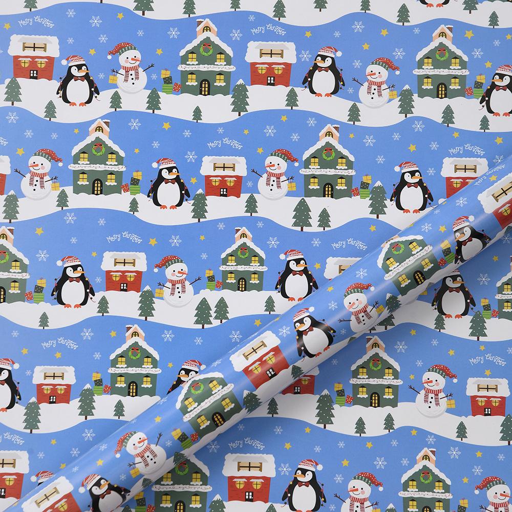 50x70cm 1 Roll Christmas Gift Wrapping Paper with Snowflake, Santa Claus, Reindeer Printed for Christmas, New Year Celebration