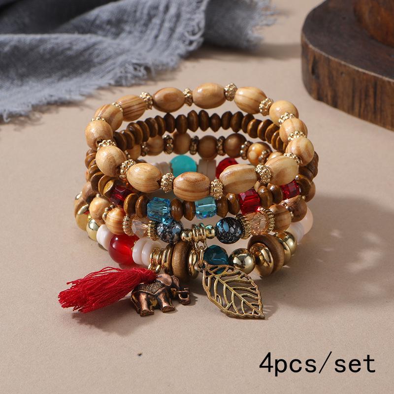 Bohemian Multi-Layer Elastic Wooden Bead Bracelet