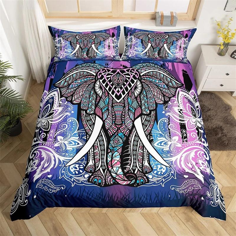 Tribal Ethnic Elephant Duvet Cover Exotic Style Bedding Set Boho Mandala Flower Paisley Quilt Cover Polyester Comforter Cover