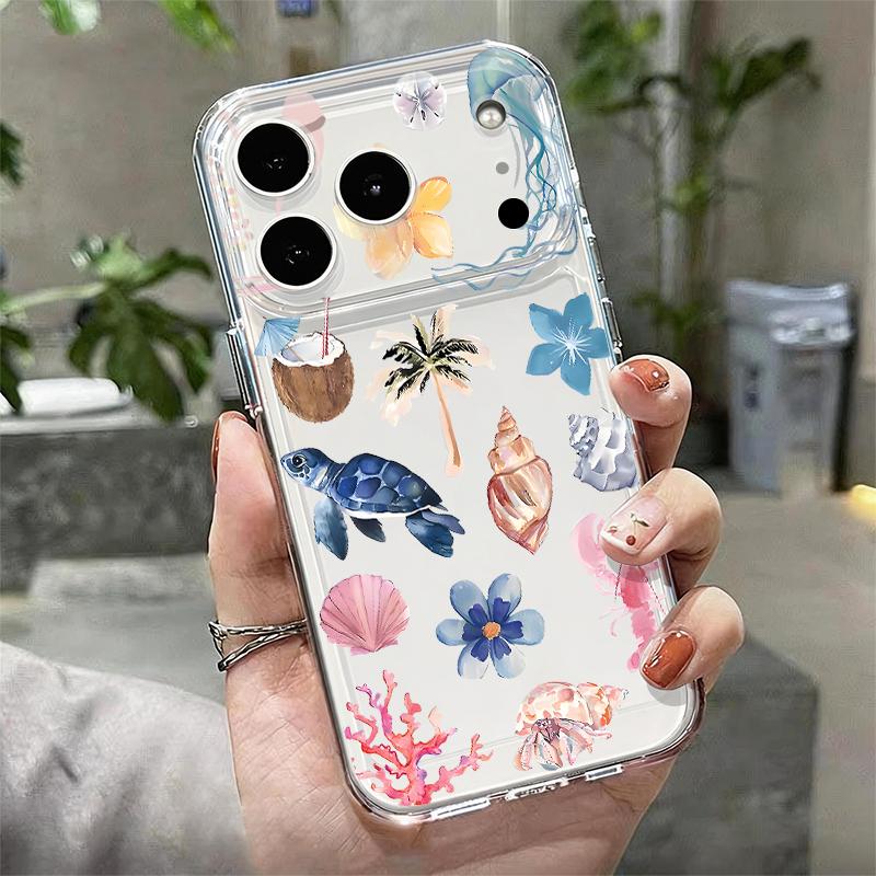 Silicone Clear Phone Case For iPhone 17 16 Pro 15 14 13 12 Pro Max 11 Transparent Shockproof Soft TPU Shark Turtle Printed Cover
