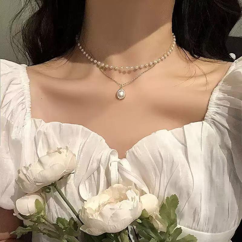 High Texture Necklace Female Gorgeous Exquisite Retro Pearl Neck Chain Temperament Choker Noble Collarbone Chain