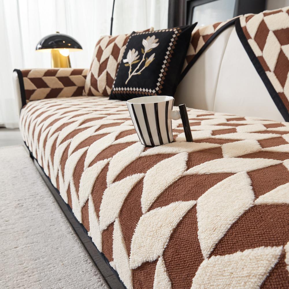 Shu Cotton Lint Sofa Cushion  Autumn And Winter New Thickened Seat Cushion Non-Slip Sofa Cover Light Luxury High-End Cover