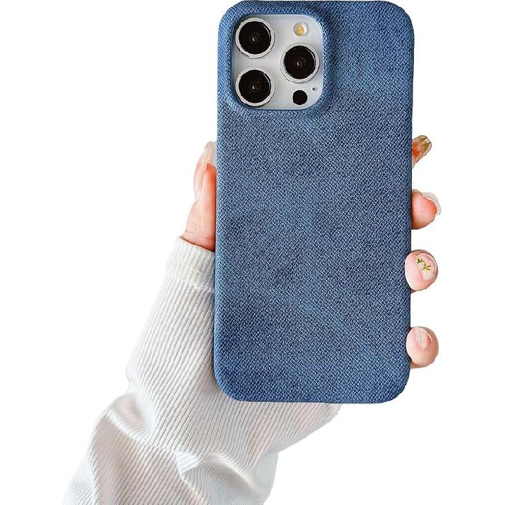 Caseative for iPhone 14 Case,Denim Fabric Anti-Fingerprint Phone Case (Blue,14)