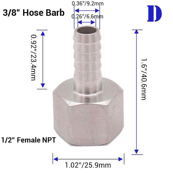 Homebrew Beer 1/2"NPT Hose Barb 304 Stainless Steel Food Grade Brewer Hardware Pump Fitting