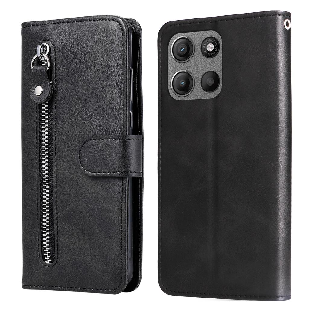 For Motorola Moto G15 4G/G15 Power 4G Case Zipper Wallet Calf Texture PU Leather Phone Cover