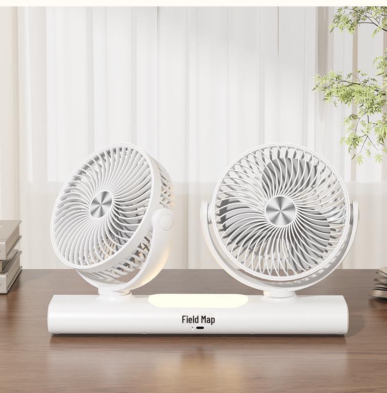Adjustable Dual-Head Fan with Light for Home and Travel