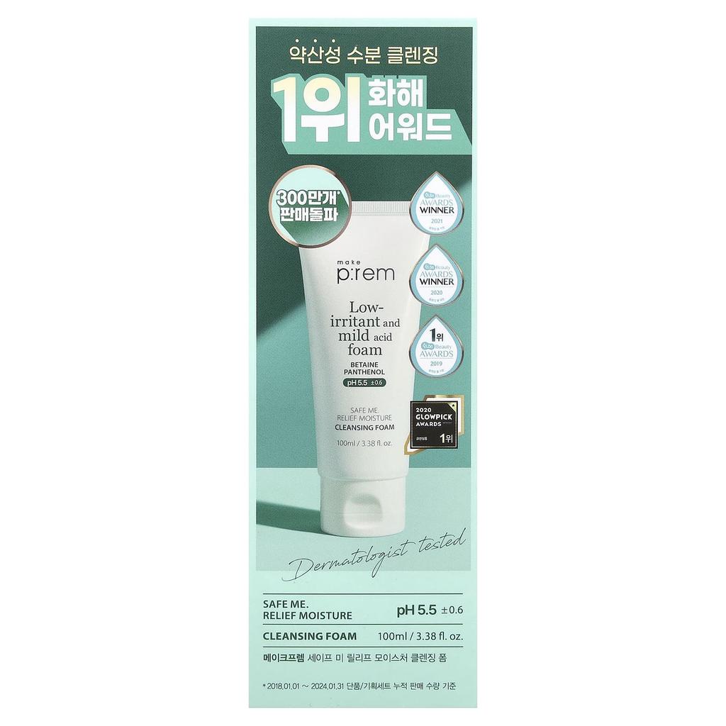 make p:rem, Safe Me. Relief Moisture Cleansing Foam, 100ml (3.38 fl oz)