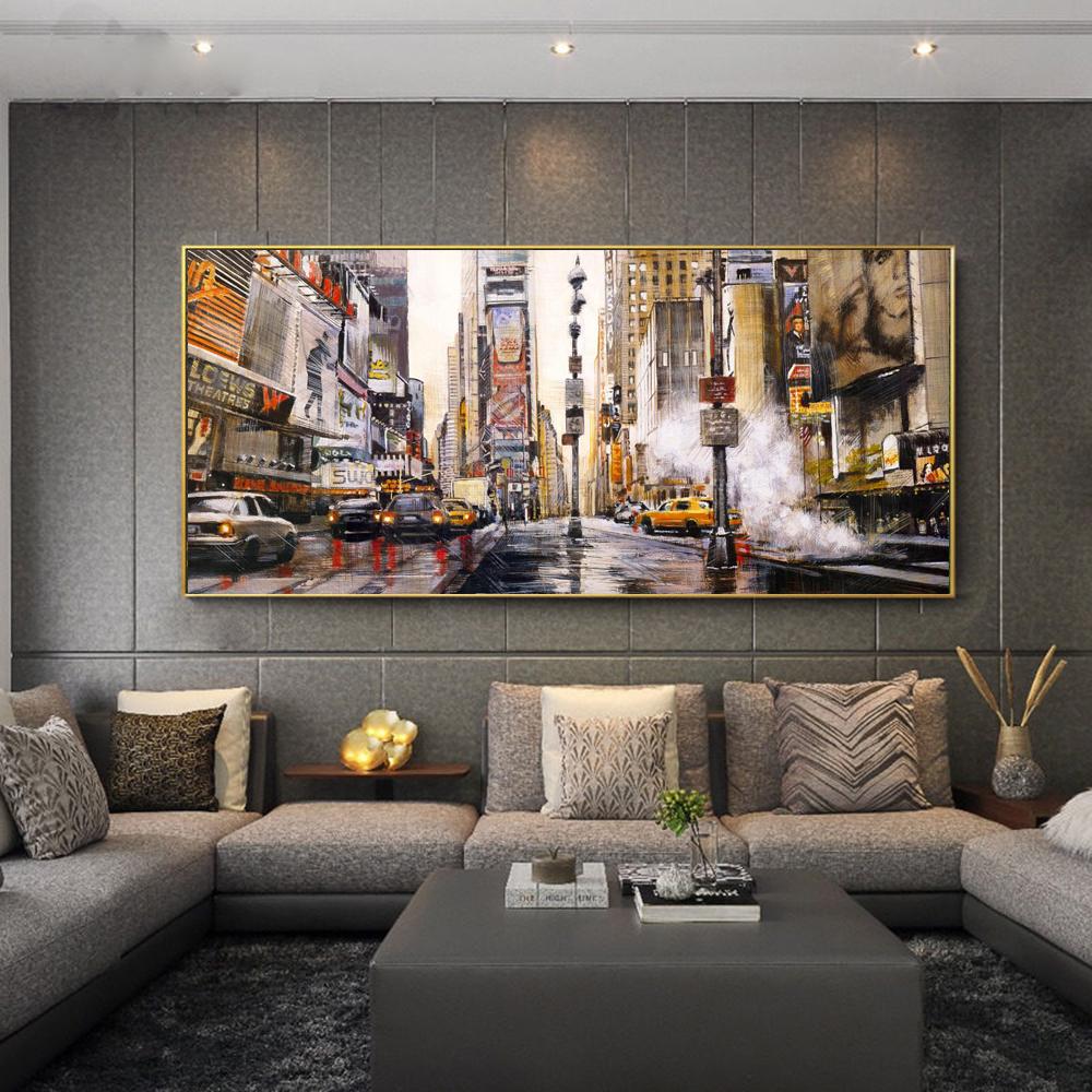 Abstract Landscape Oil Canvas Painting New York Street Posters and Prints Wall Art Pictures Living Room Home Decor No Frame