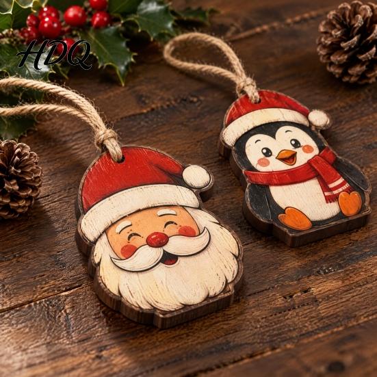 Xmas Wall Hanging Decor Wooden Christmas Santa Claus Ornament Snowman Stocking Tree Wreath Handmade Ornament Decoration 2D Farmhouse Rustic Holiday