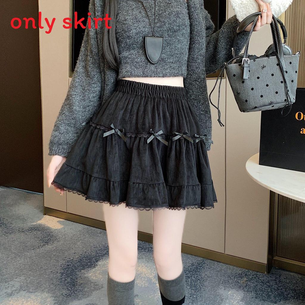 Cotton Blend Puff Skirt For Women With Bowknot Pattern For Autumn Winter Fashion
