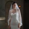 Xinmeiji Women's White Lace Edge Bridal Veil, European & American Style, Single Layer, Wedding & Travel Headpiece V683-1