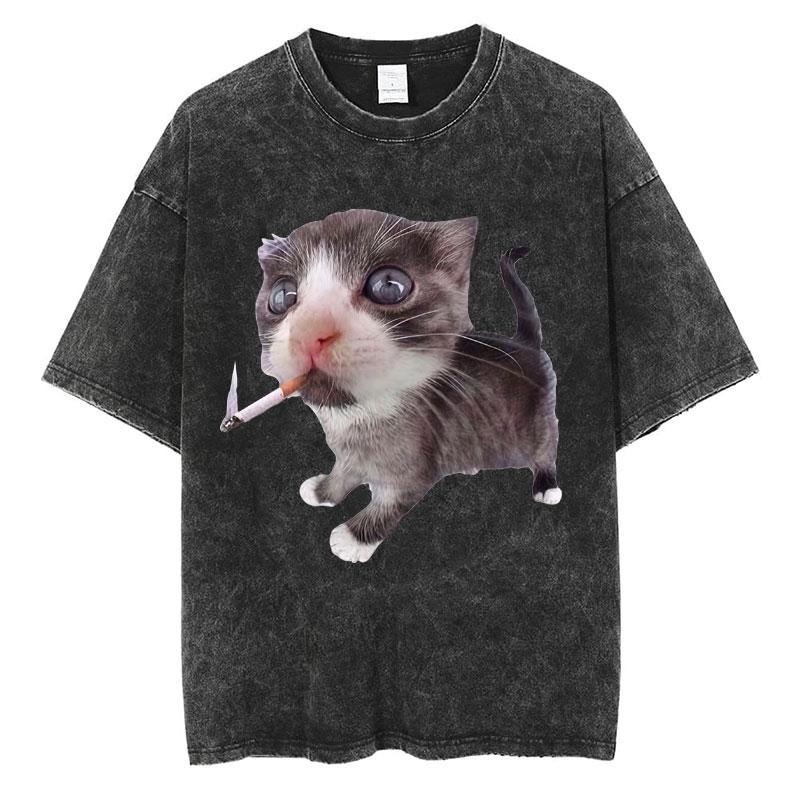 Wash I Survived Todays Tummy Ache Funny Cat Meme T Shirt Men Women Personality Fashion Tshirt Cotton Casual Oversized T Shirts