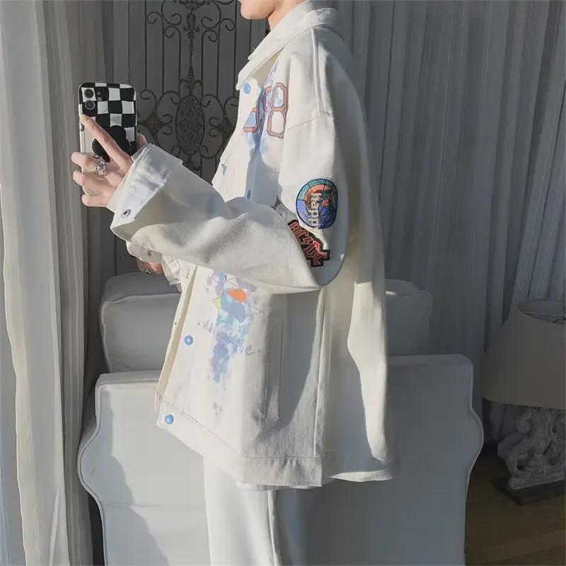 Men's Colorful Graffiti Denim Jacket - 2023 Spring & Autumn Collection, Unique Lapel Design, Loose Fit