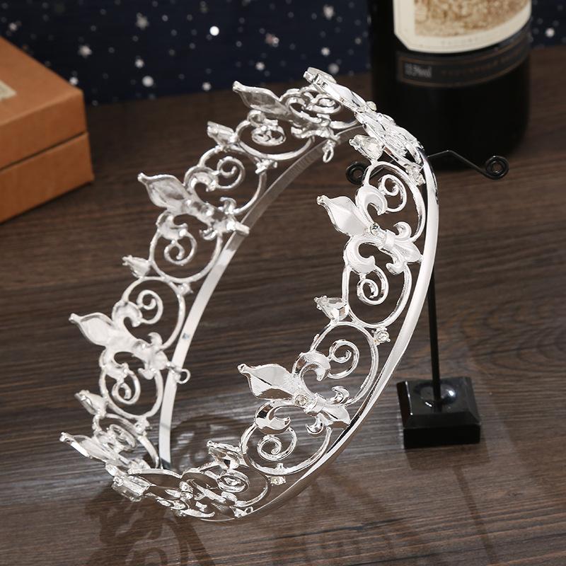 Boys Crown Alloy Rhinestone Hair Crown Bridal Round Crown Black Wedding Crown Performance Party Headwear 2026