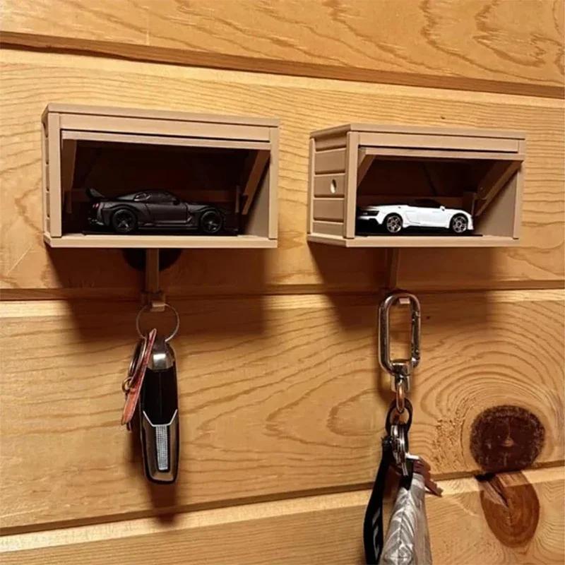 Car Garage Key Holder with Opening Door Fun Garage Keychain Wall Hanging Car Key Holder Easy Installation Wall Decoration Gifts
